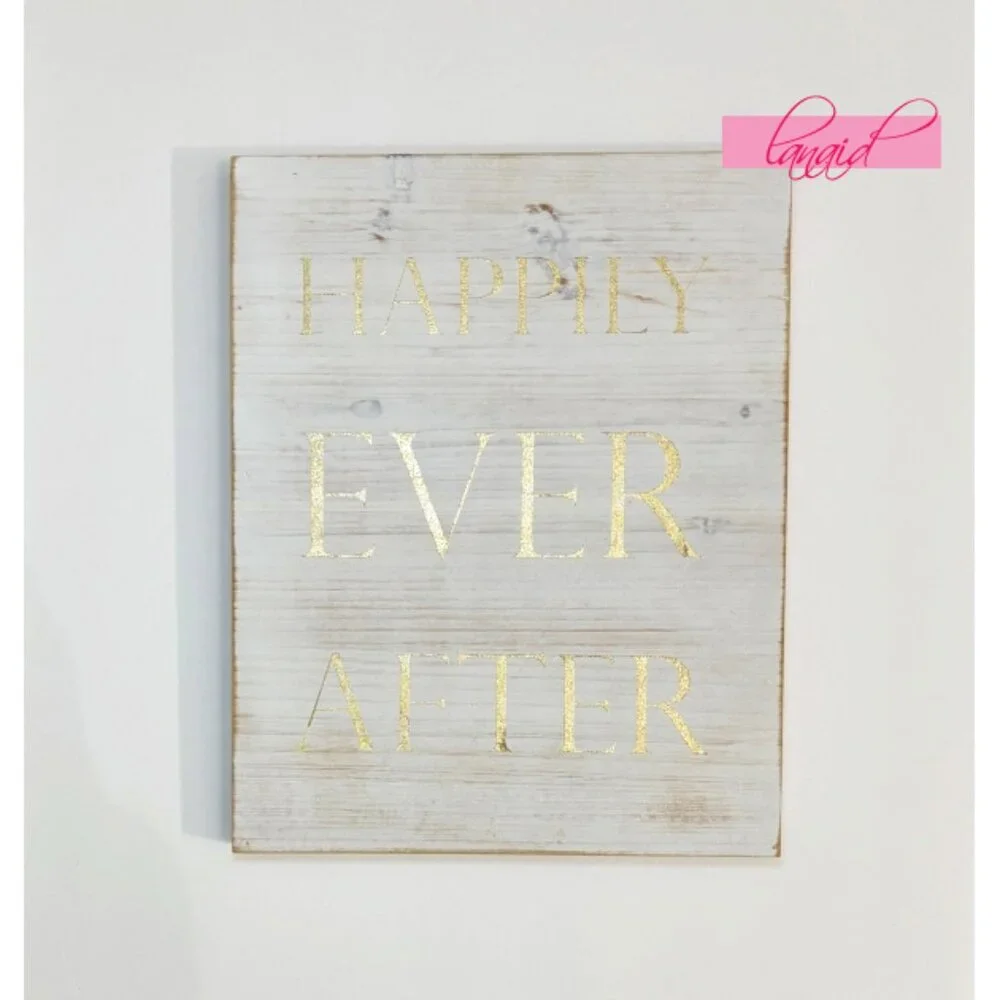 Happily Ever After All-Wood Gold Rustic Distressed Wooden Wall Hanging Art Mount